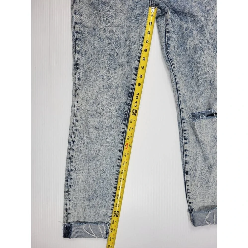 We The Free People Stella Jeans Women 26 Blue AcidWash Skinny Button Fly Raw Hem